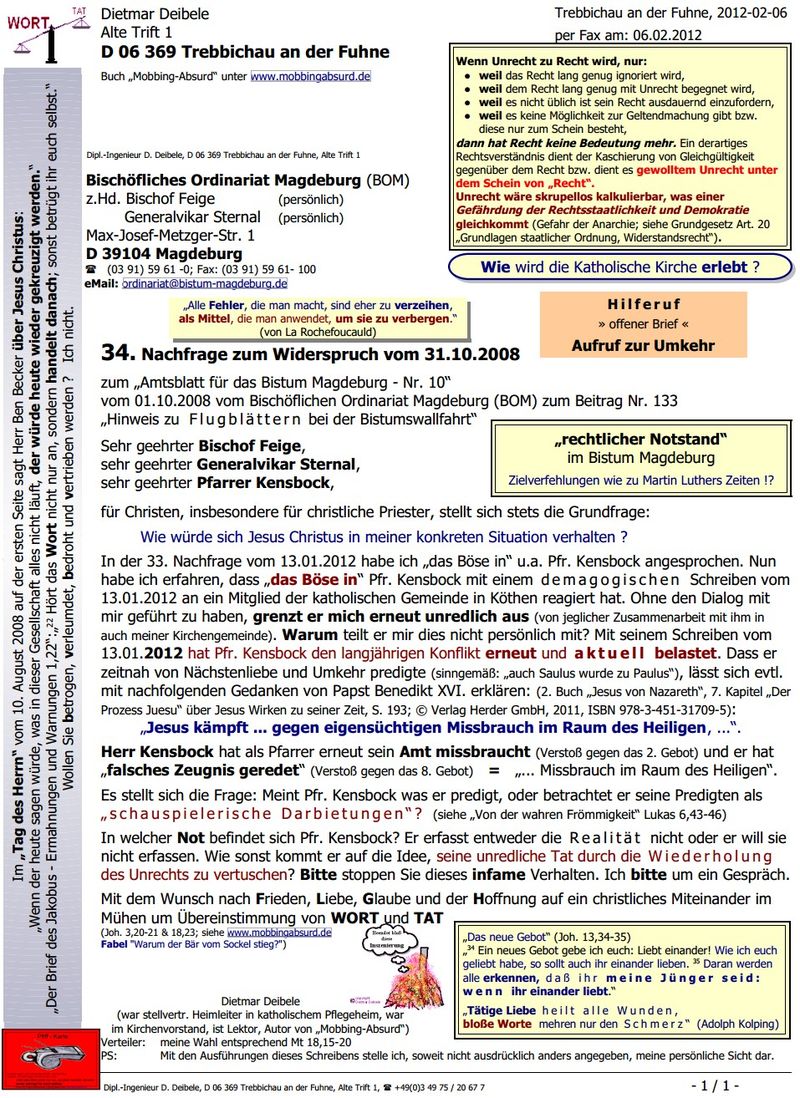 Das Böse in Pfarrer Kensbock, Kirche, Mobbing