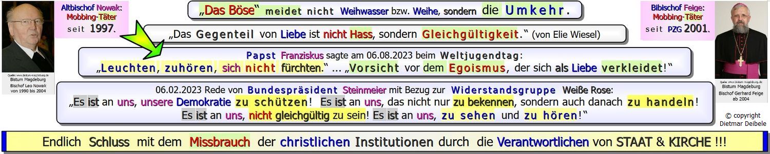 Endlich S_c_h_l_u_s_s mit dem M_i_s_s_b_r_a_u_c_h der christlichen Institutionen d_u_r_c_h die Verantwortlichen von STAAT & KIRCHE_!!! Kirche Mobbing, Missbrauch christlicher Institutionen